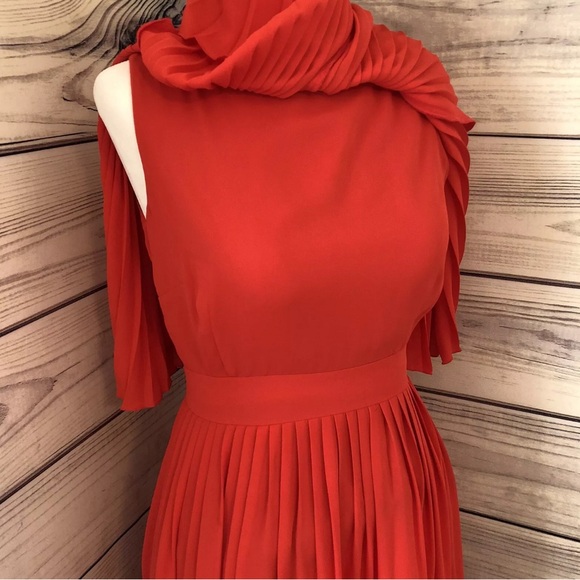 NWT KATE SPADE Persimmon Grove Red Orange Pleated Popover Cape Fit Flare Dress - Picture 5 of 16